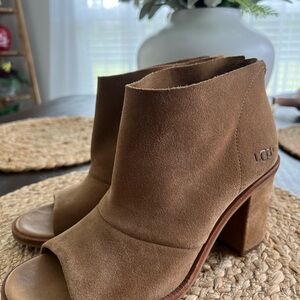 UGG Brown Heeled Boots with Open Toe and Suede Texture